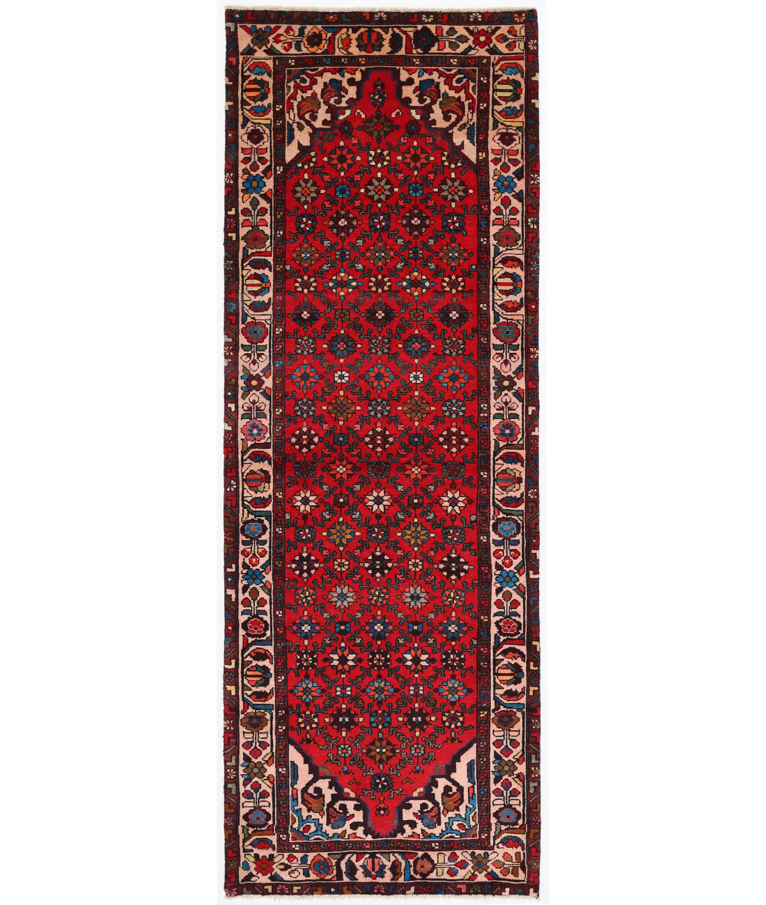 Hand Knotted Hamadan Wool Rug  - 3&#39; 6&quot; X 9&#39; 10&quot; 3&#39; 6&quot; X 9&#39; 10&quot; (107 X 300) / Red / Ivory