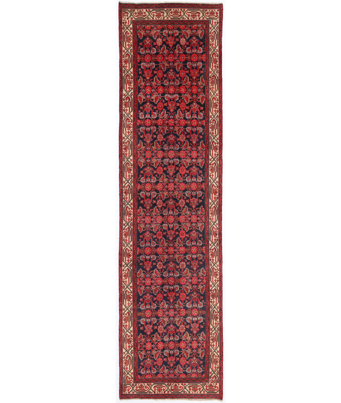 Hand Knotted Hamadan Wool Rug  - 3&#39; 6&quot; X 13&#39; 5&quot; 3&#39; 6&quot; X 13&#39; 5&quot; (107 X 409) / Blue / Beige