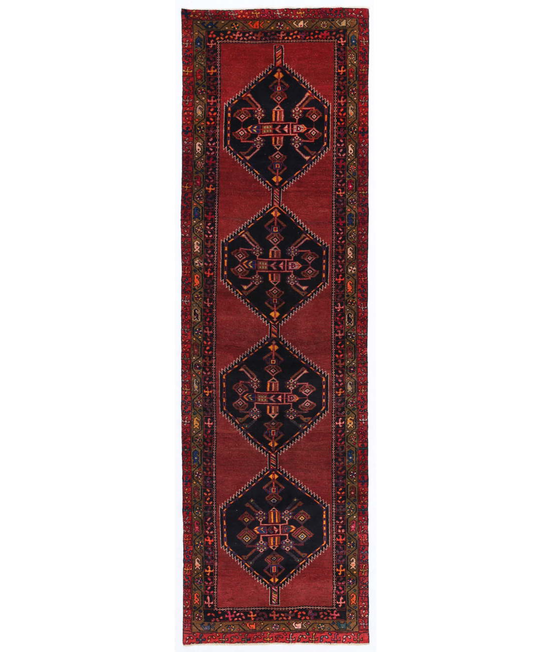 Hand Knotted Hamadan Wool Rug  - 3&#39; 7&quot; X 12&#39; 6&quot; 3&#39; 7&quot; X 12&#39; 6&quot; (109 X 381) / Red / Black