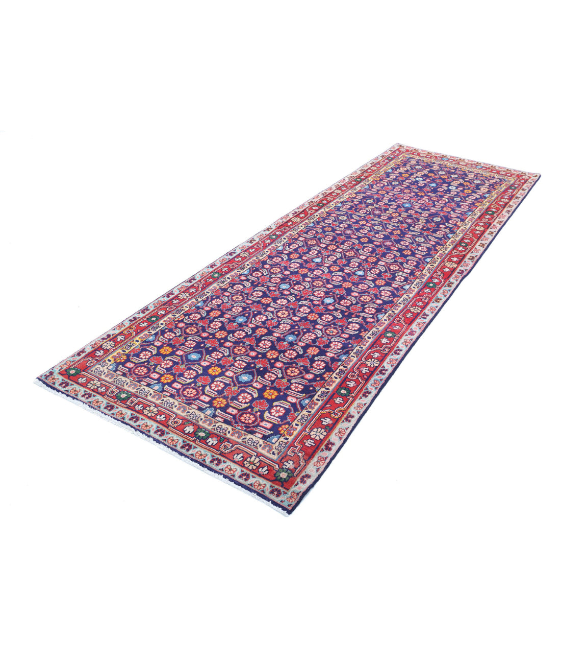 Hand Knotted Persian Hamadan Wool Rug - 3'4'' x 9'9'' 3'4'' x 9'9'' (100 X 293) / Blue / Red