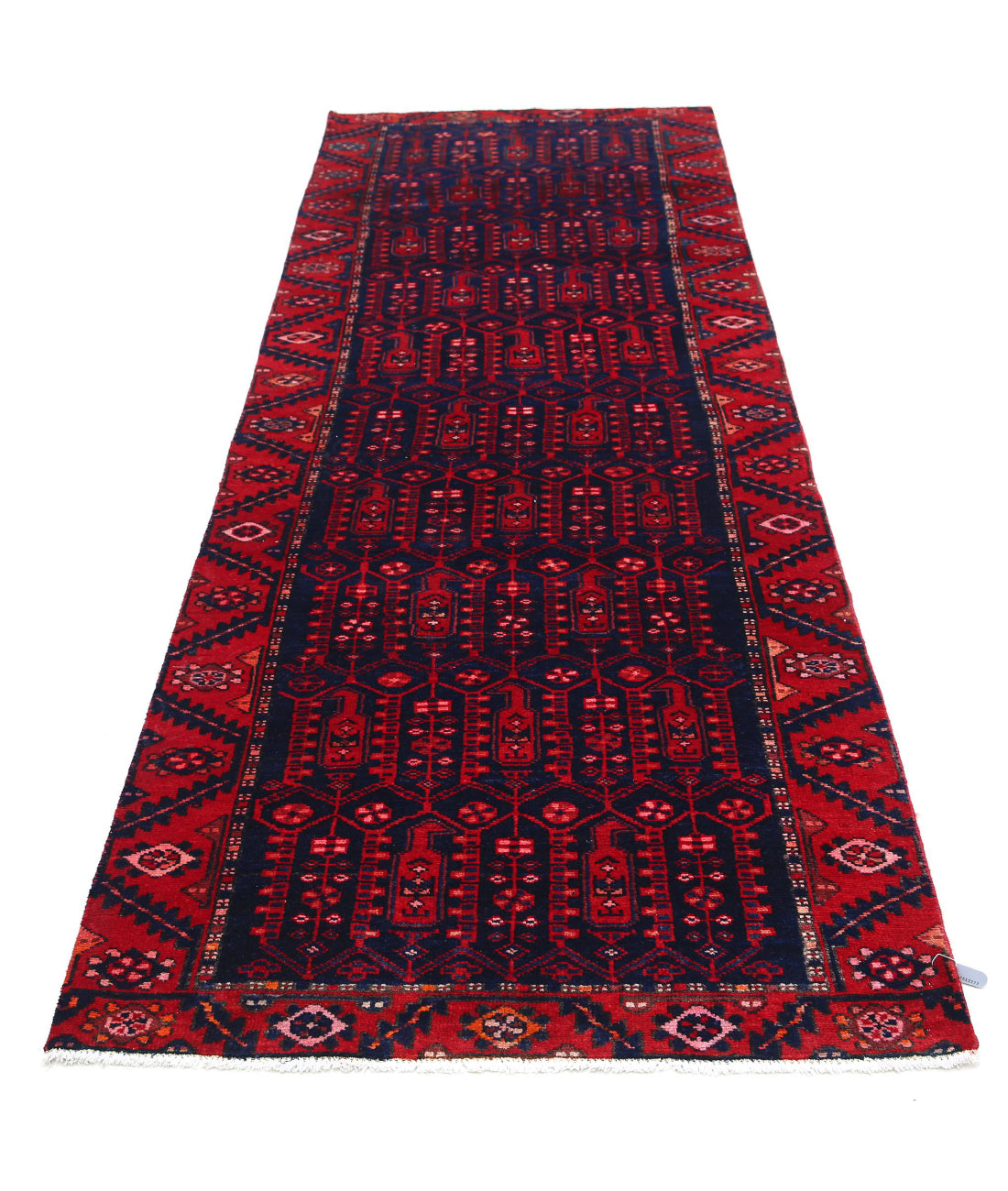 Hand Knotted Persian Hamadan Wool Rug - 3'4'' x 10'0'' 3'4'' x 10'0'' (100 X 300) / Blue / Red