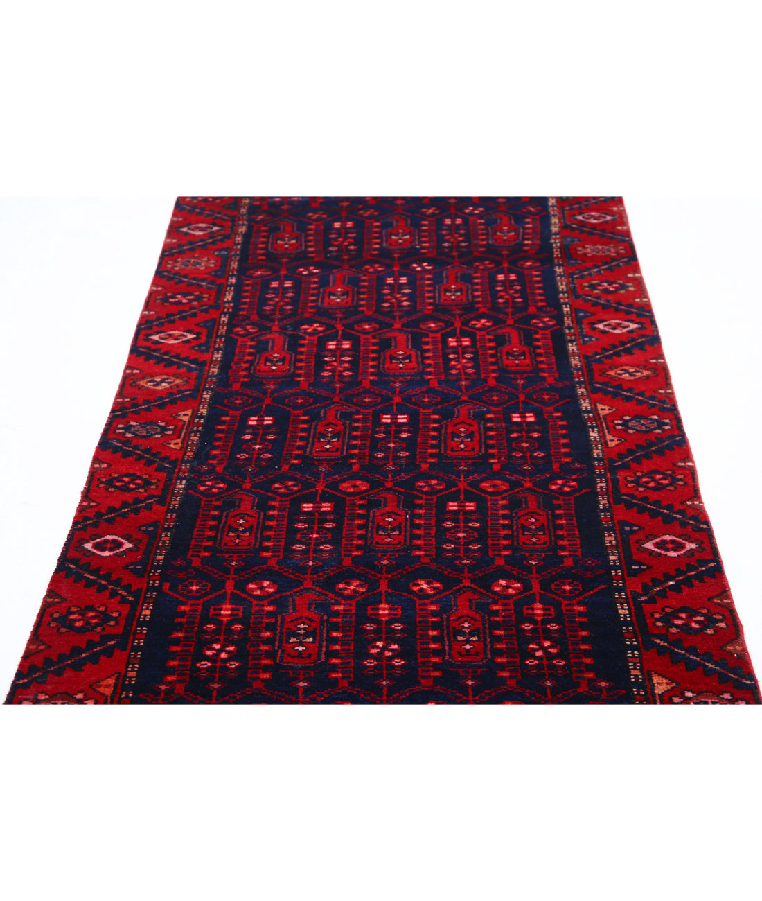 Hand Knotted Persian Hamadan Wool Rug - 3'4'' x 10'0'' 3'4'' x 10'0'' (100 X 300) / Blue / Red