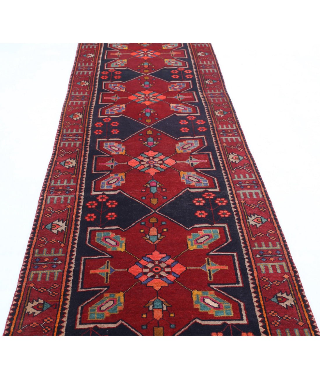 Hand Knotted Persian Hamadan Wool Rug - 3'3'' x 13'1'' 3'3'' x 13'1'' (98 X 393) / Black / Red