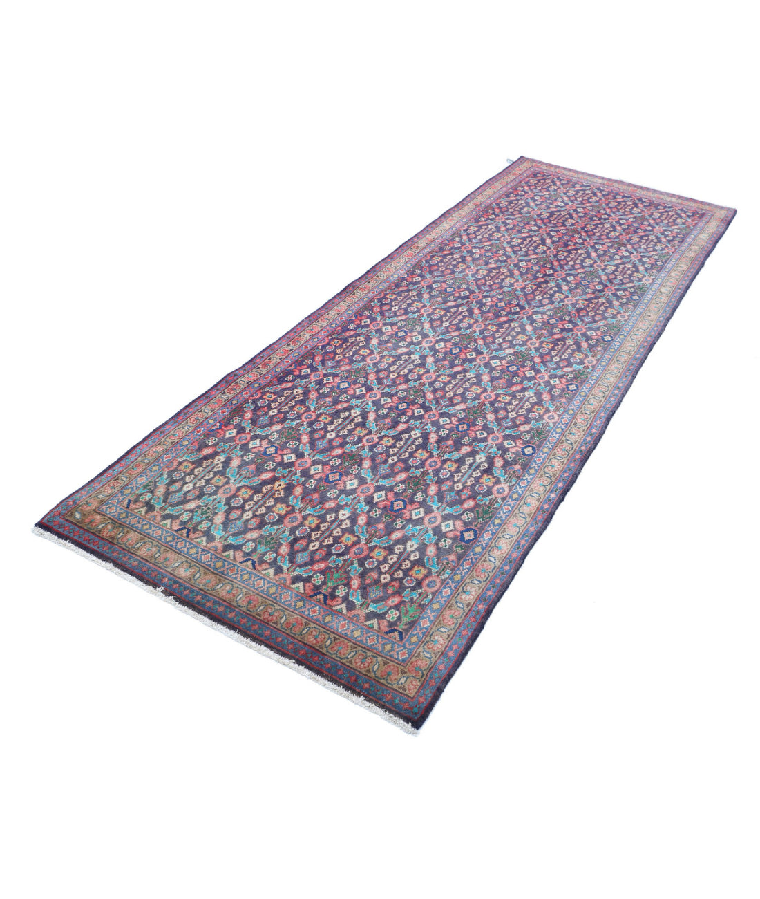 Hand Knotted Persian Hamadan Wool Rug - 3'8'' x 10'4'' 3'8'' x 10'4'' (110 X 310) / Blue / Grey