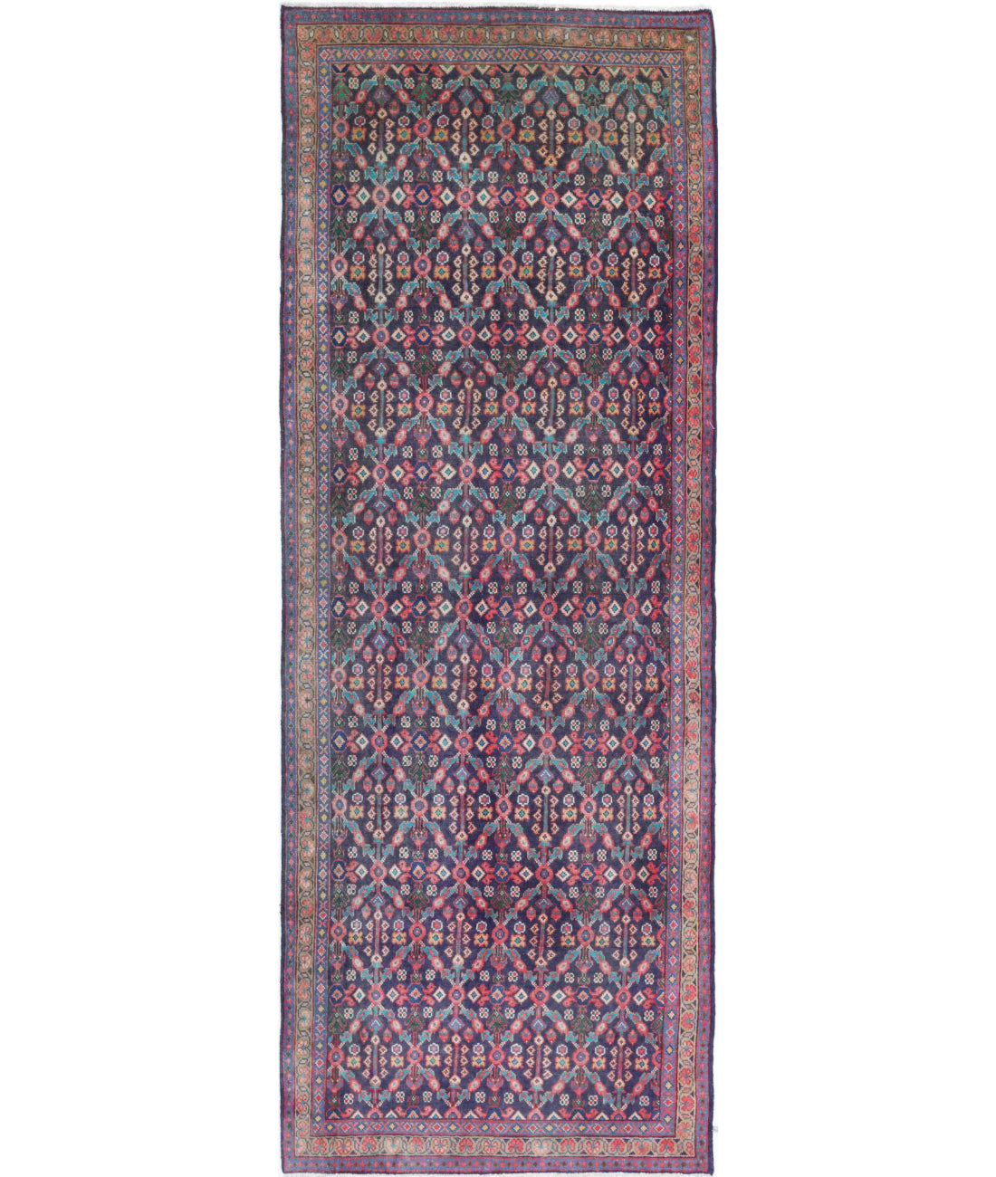 Hand Knotted Persian Hamadan Wool Rug - 3&#39;8&#39;&#39; x 10&#39;4&#39;&#39; 3&#39;8&#39;&#39; x 10&#39;4&#39;&#39; (110 X 310) / Blue / Grey