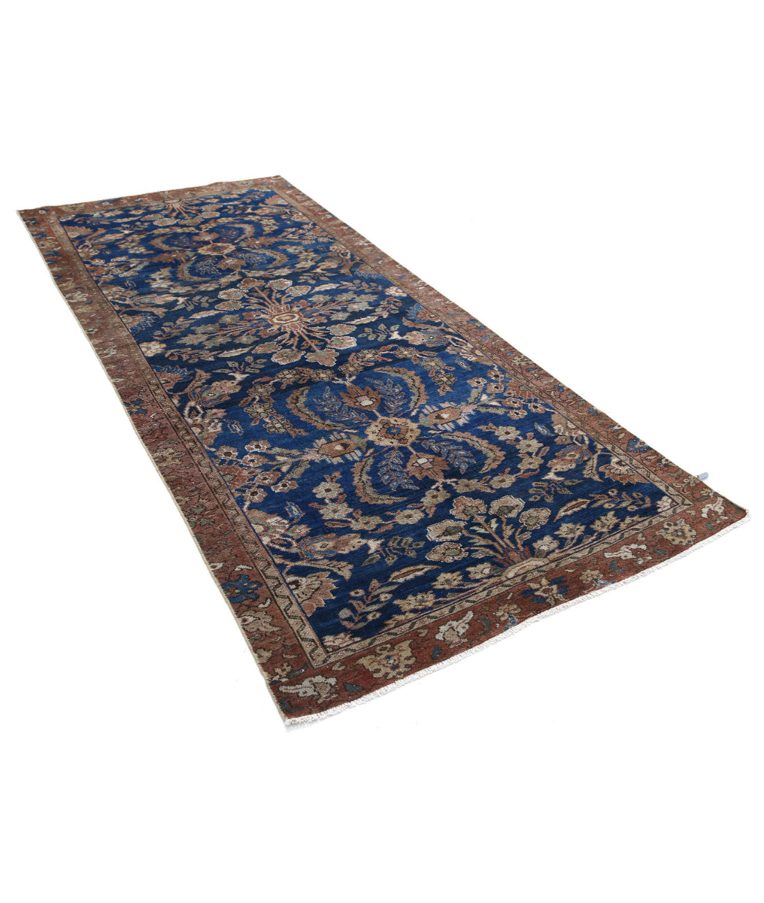 Hand Knotted Vintage Persian Hamadan Wool Rug - 4'6'' x 10'1'' 4'6'' x 10'1'' (135 X 303) / Blue / Brown