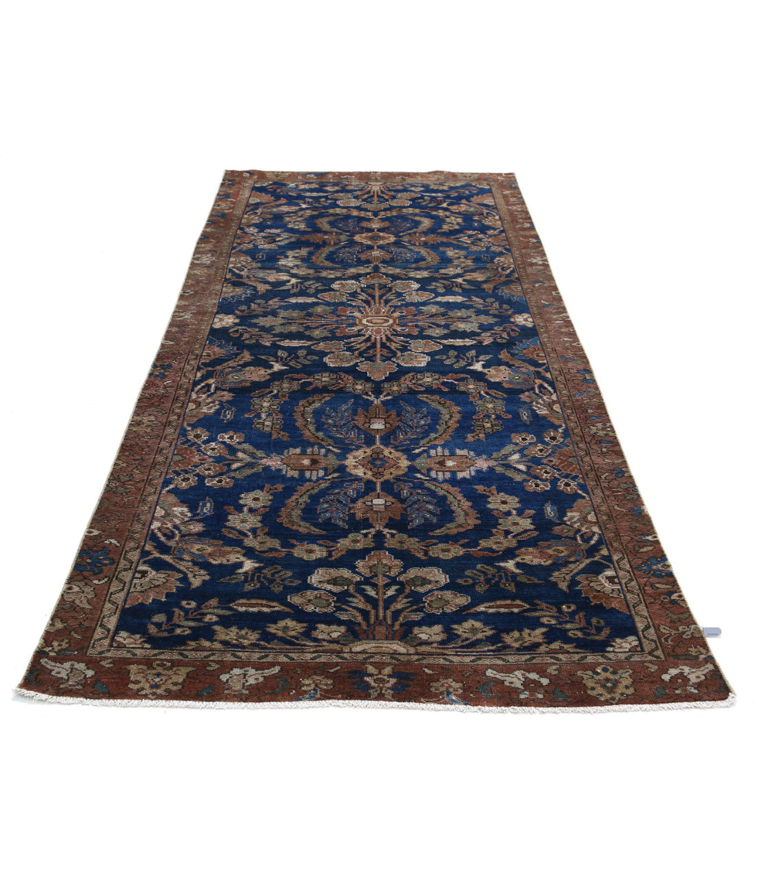 Hand Knotted Vintage Persian Hamadan Wool Rug - 4'6'' x 10'1'' 4'6'' x 10'1'' (135 X 303) / Blue / Brown