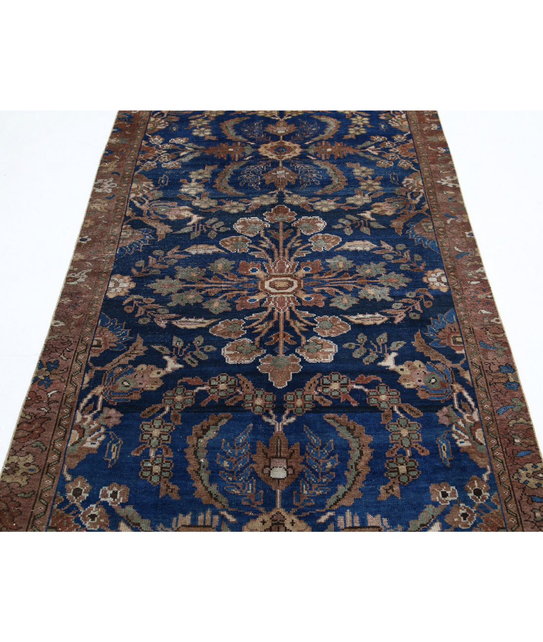 Hand Knotted Vintage Persian Hamadan Wool Rug - 4'6'' x 10'1'' 4'6'' x 10'1'' (135 X 303) / Blue / Brown