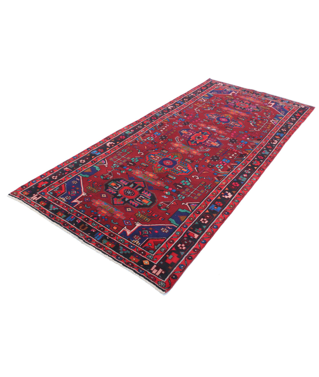 Hand Knotted Persian Hamadan Wool Rug - 4'5'' x 9'8'' 4'5'' x 9'8'' (133 X 290) / Red / Black