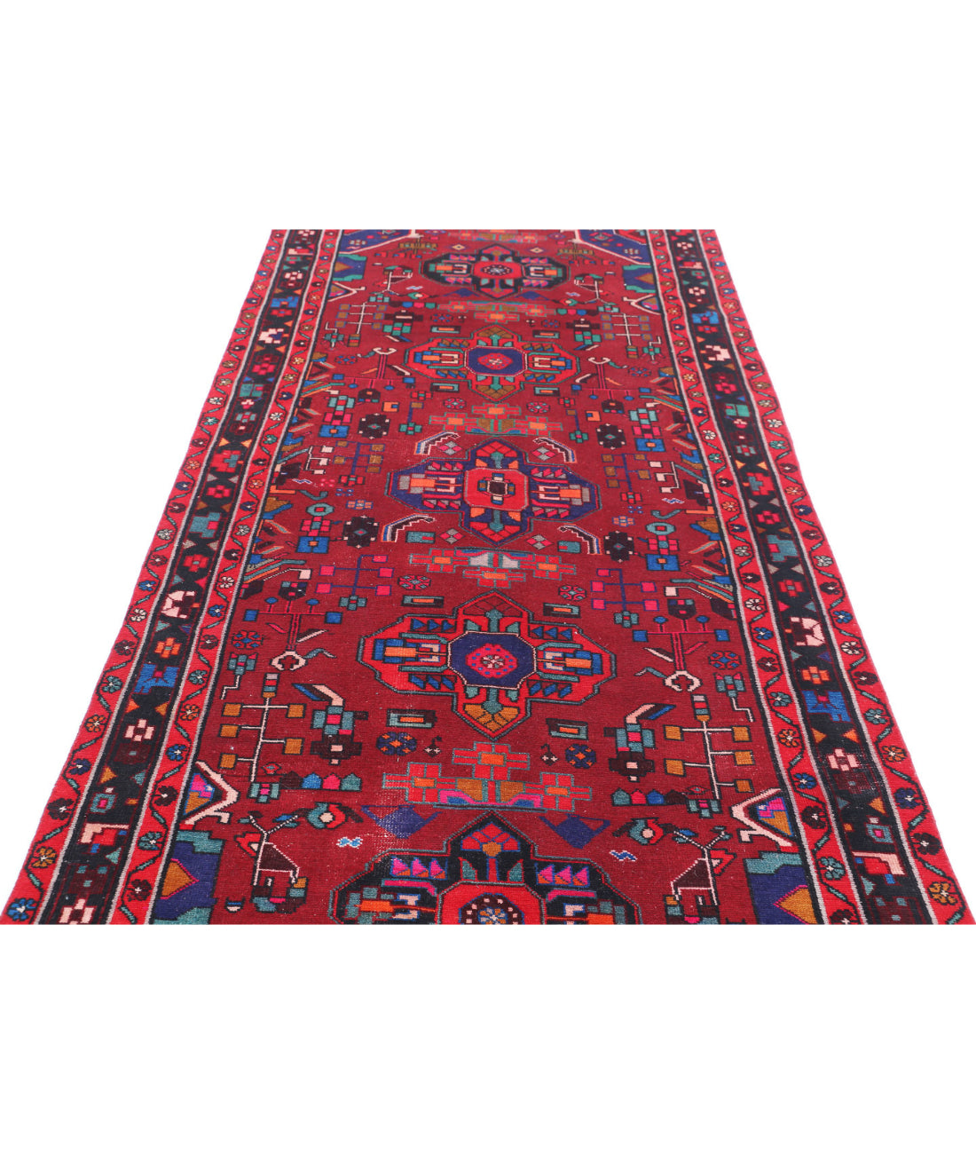 Hand Knotted Persian Hamadan Wool Rug - 4'5'' x 9'8'' 4'5'' x 9'8'' (133 X 290) / Red / Black