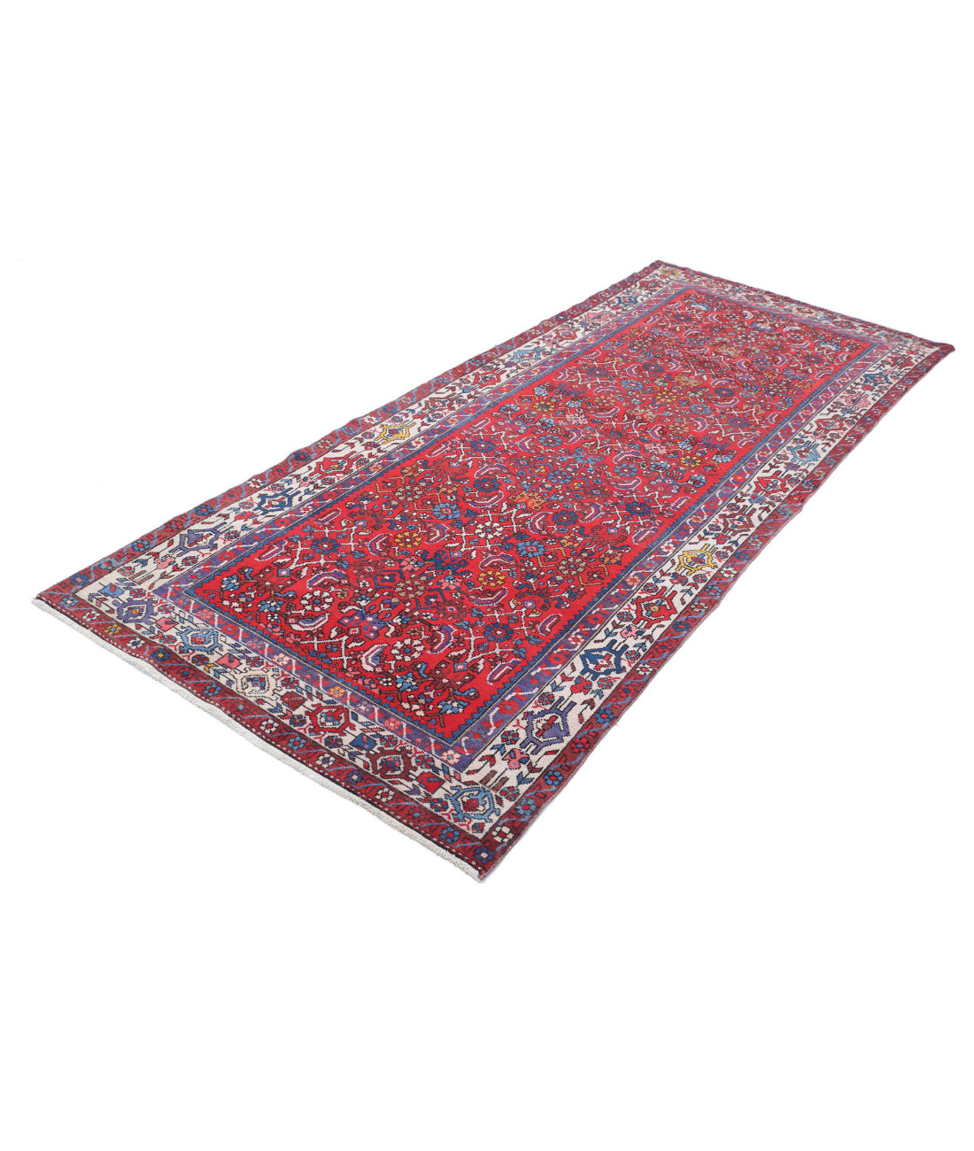 Hand Knotted Persian Hamadan Wool Rug - 4'0'' x 9'8'' 4'0'' x 9'8'' (120 X 290) / Red / Ivory