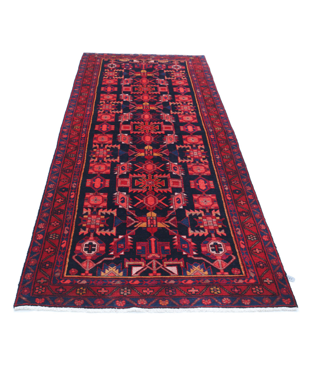 Hand Knotted Persian Hamadan Wool Rug - 3'8'' x 10'0'' 3'8'' x 10'0'' (110 X 300) / Black / Red