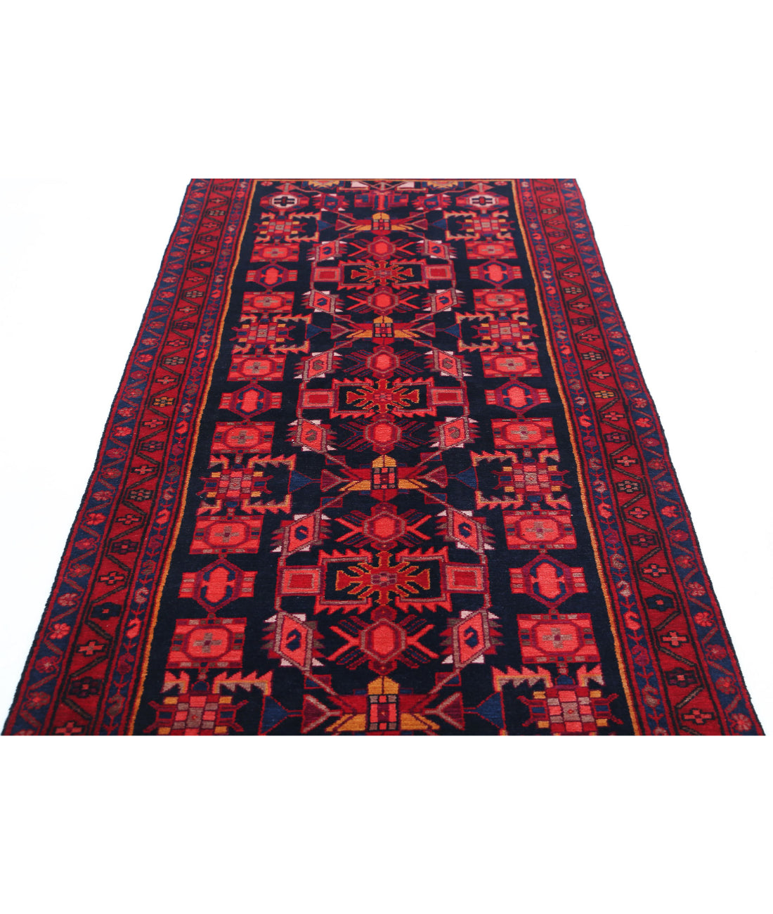 Hand Knotted Persian Hamadan Wool Rug - 3'8'' x 10'0'' 3'8'' x 10'0'' (110 X 300) / Black / Red