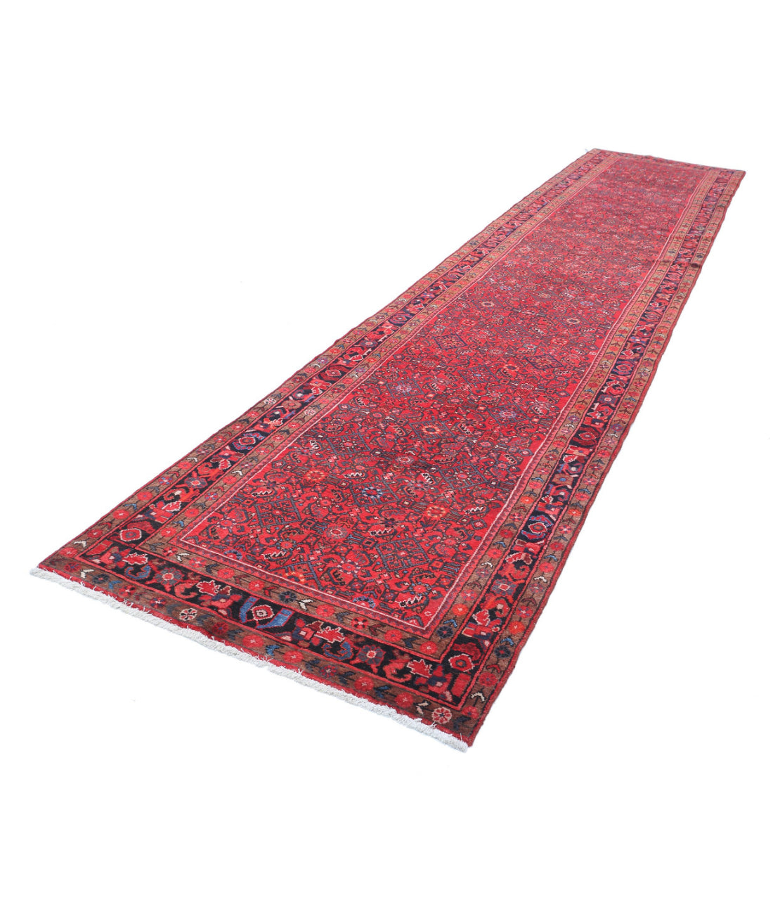 Hand Knotted Persian Hamadan Wool Rug - 3'10'' x 17'0'' 3'10'' x 17'0'' (115 X 510) / Red / Black