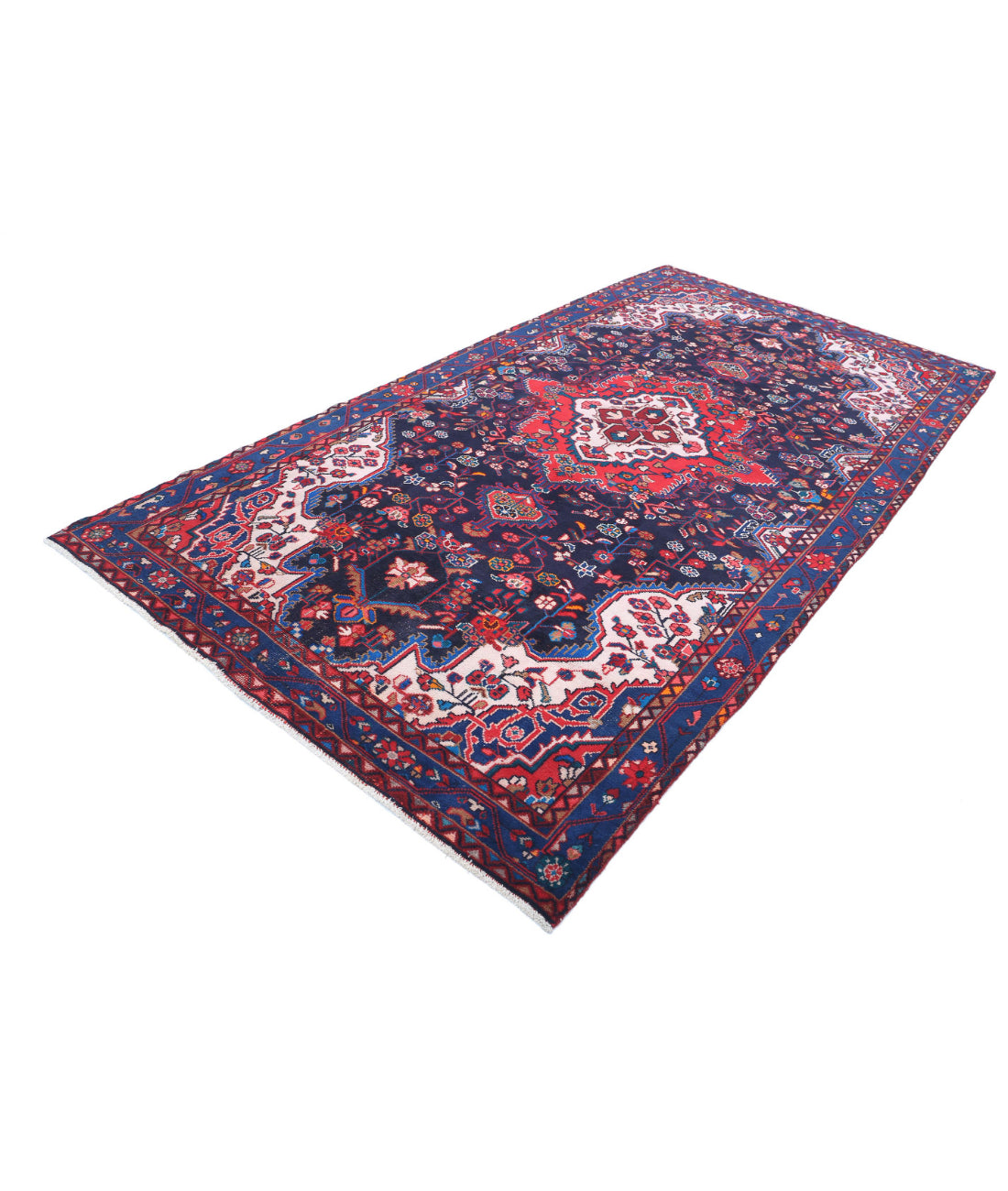 Hand Knotted Persian Hamadan Wool Rug - 5'5'' x 9'10'' 5'5'' x 9'10'' (163 X 295) / Black / Blue