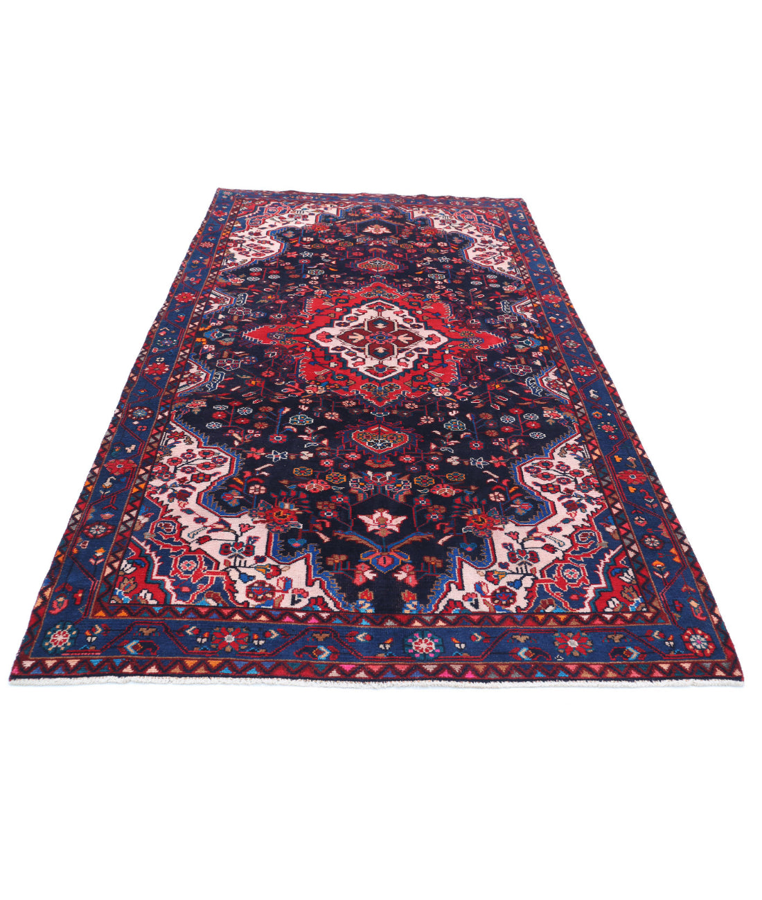 Hand Knotted Persian Hamadan Wool Rug - 5'5'' x 9'10'' 5'5'' x 9'10'' (163 X 295) / Black / Blue