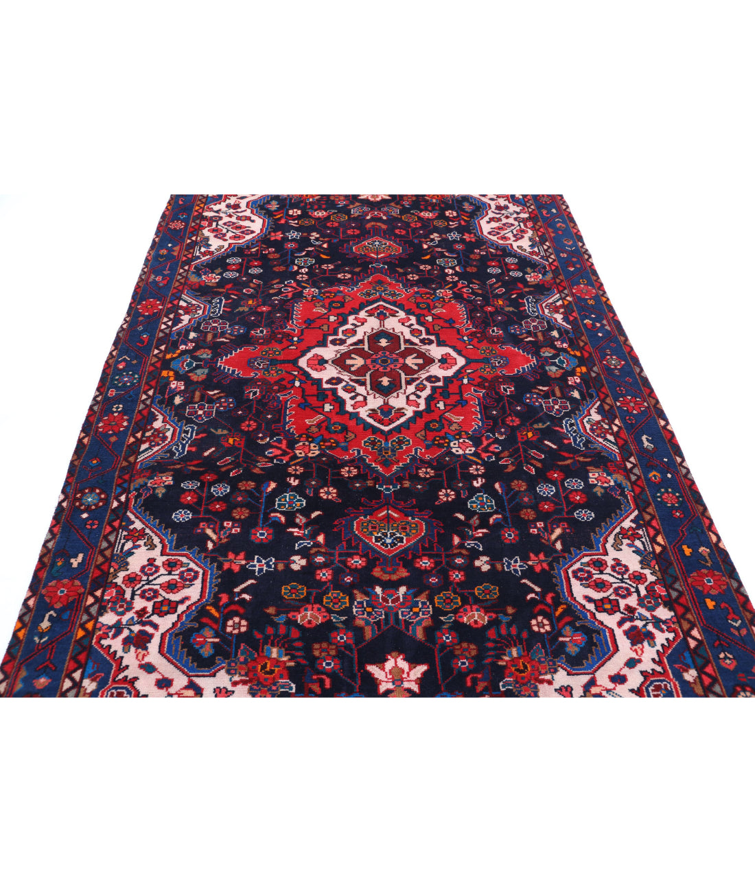 Hand Knotted Persian Hamadan Wool Rug - 5'5'' x 9'10'' 5'5'' x 9'10'' (163 X 295) / Black / Blue