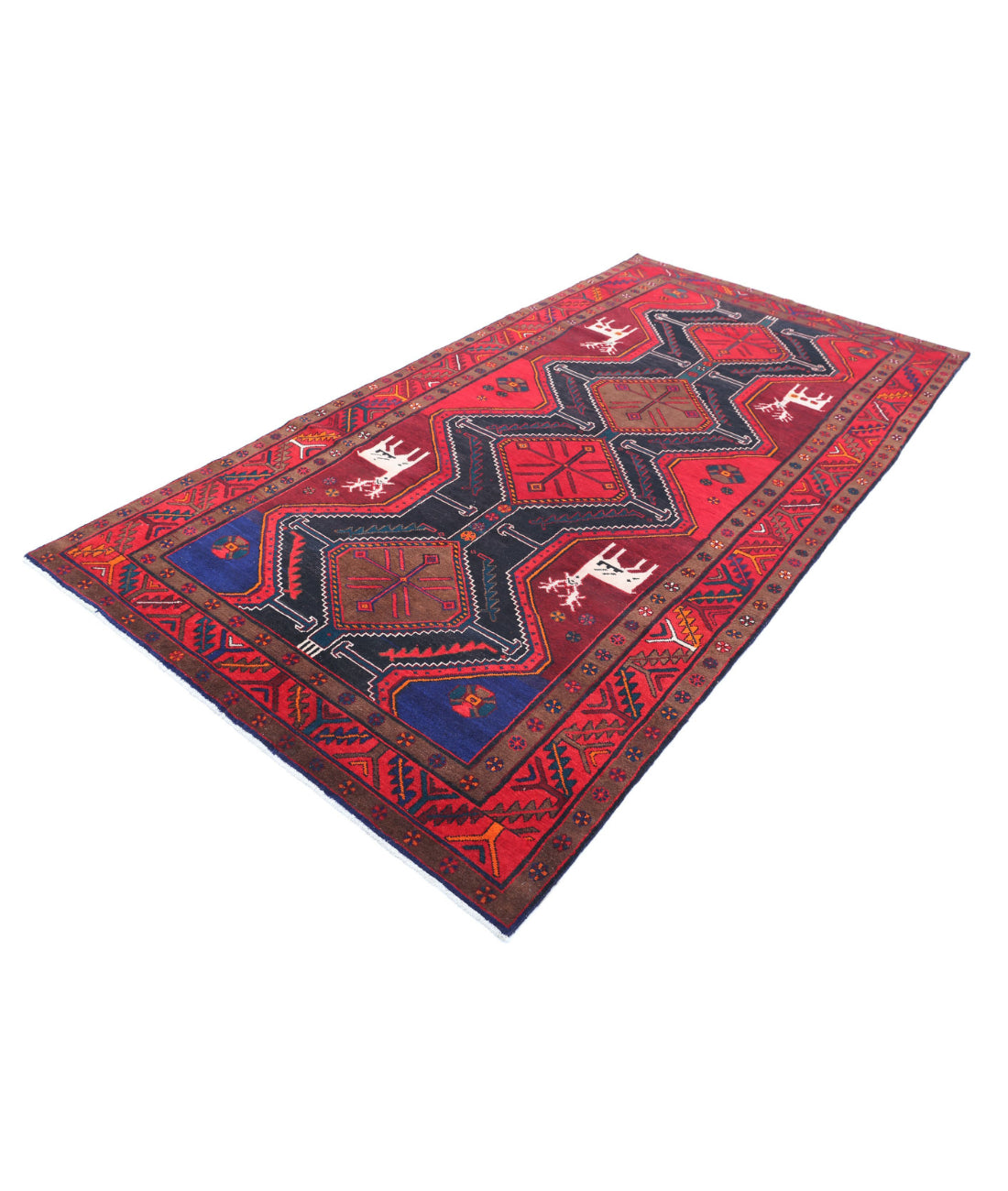 Hand Knotted Persian Hamadan Wool Rug - 5'3'' x 10'4'' 5'3'' x 10'4'' (158 X 310) / Black / Red