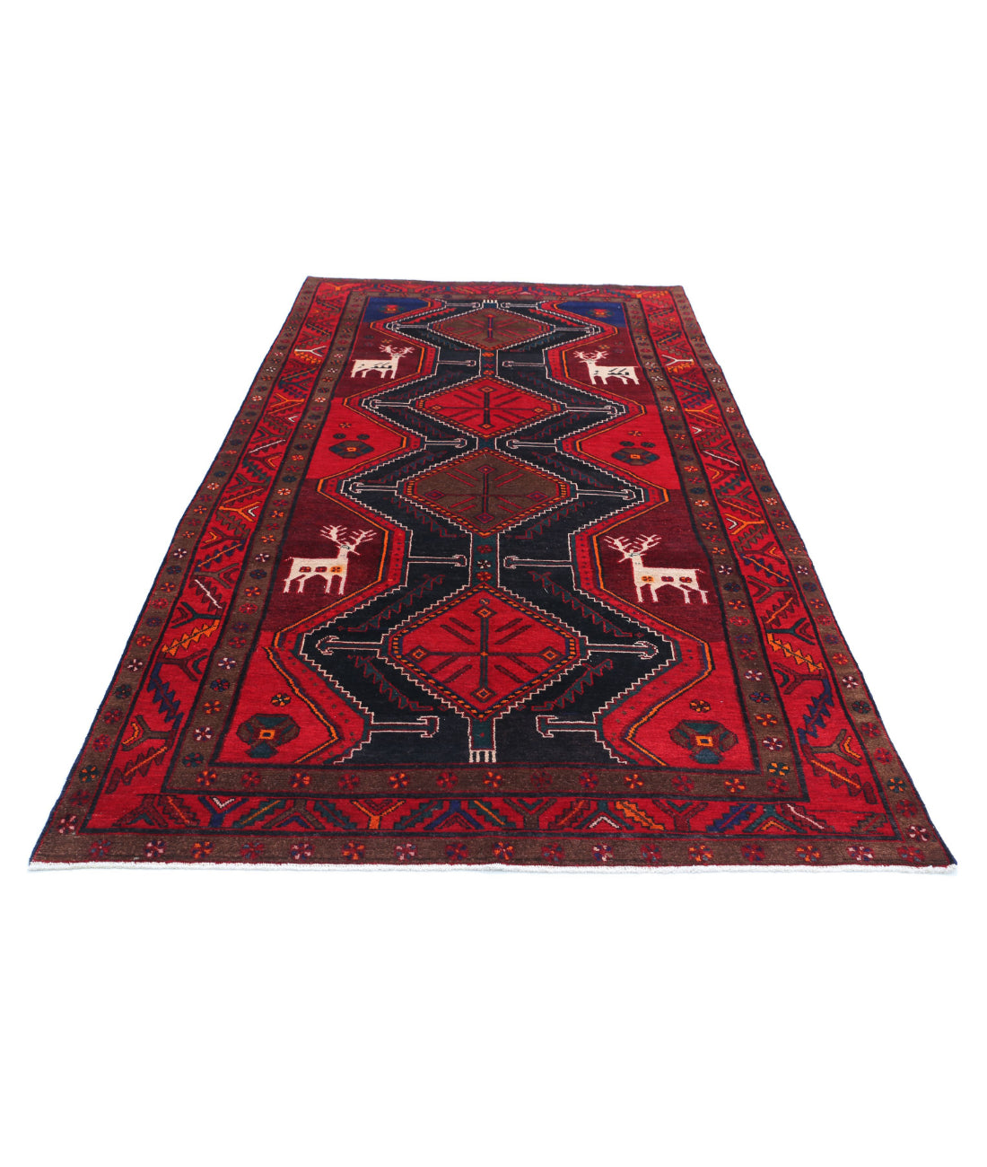 Hand Knotted Persian Hamadan Wool Rug - 5'3'' x 10'4'' 5'3'' x 10'4'' (158 X 310) / Black / Red