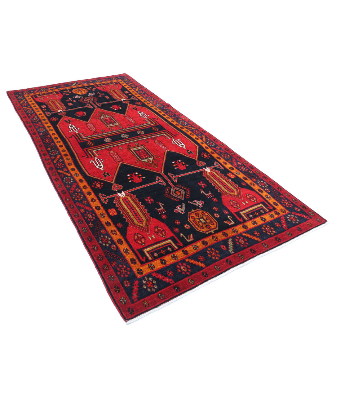 Hand Knotted Persian Hamadan Wool Rug - 4'9'' x 9'7'' 4'9'' x 9'7'' (143 X 288) / Red / Blue