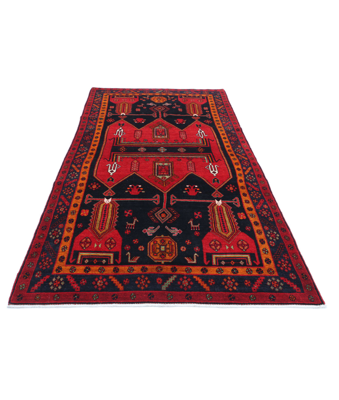 Hand Knotted Persian Hamadan Wool Rug - 4'9'' x 9'7'' 4'9'' x 9'7'' (143 X 288) / Red / Blue