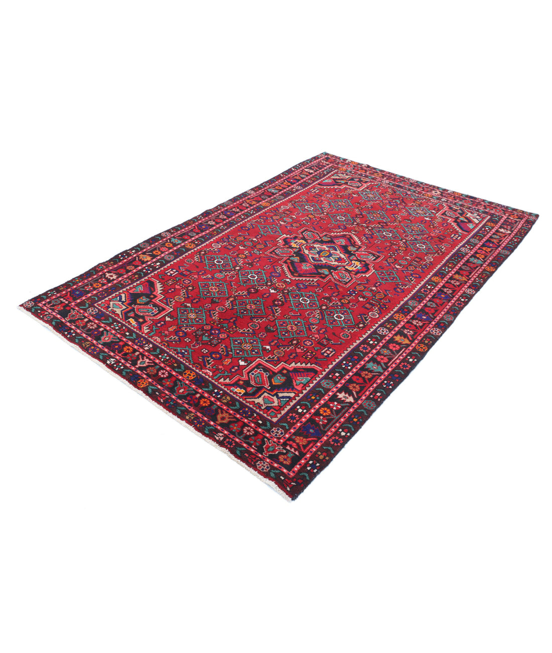 Hand Knotted Persian Hamadan Wool Rug - 5'4'' x 7'11'' 5'4'' x 7'11'' (160 X 238) / Red / Black