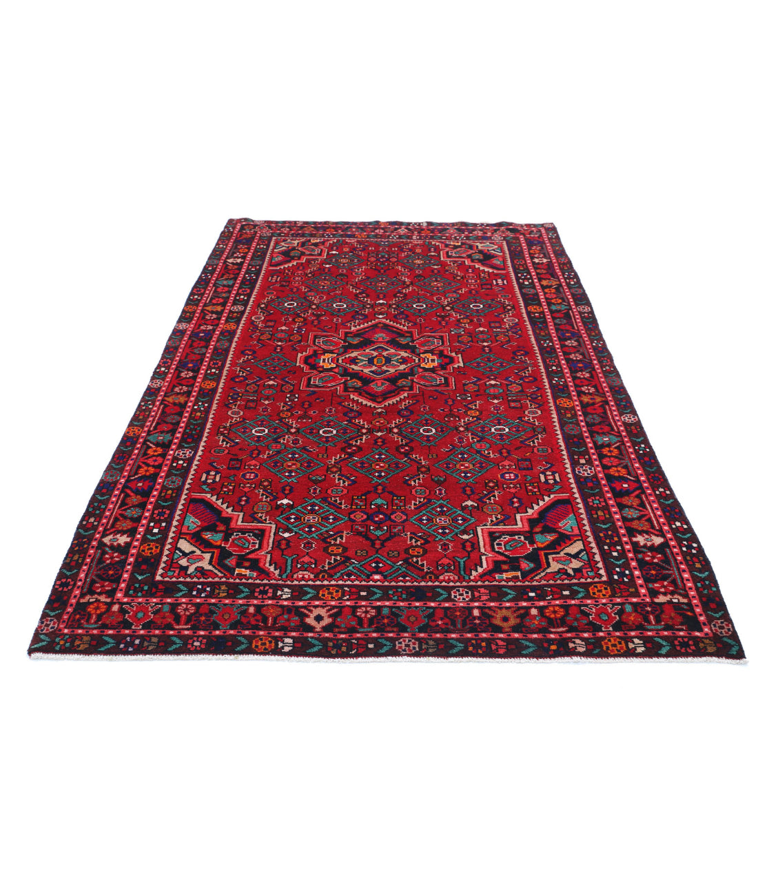 Hand Knotted Persian Hamadan Wool Rug - 5'4'' x 7'11'' 5'4'' x 7'11'' (160 X 238) / Red / Black