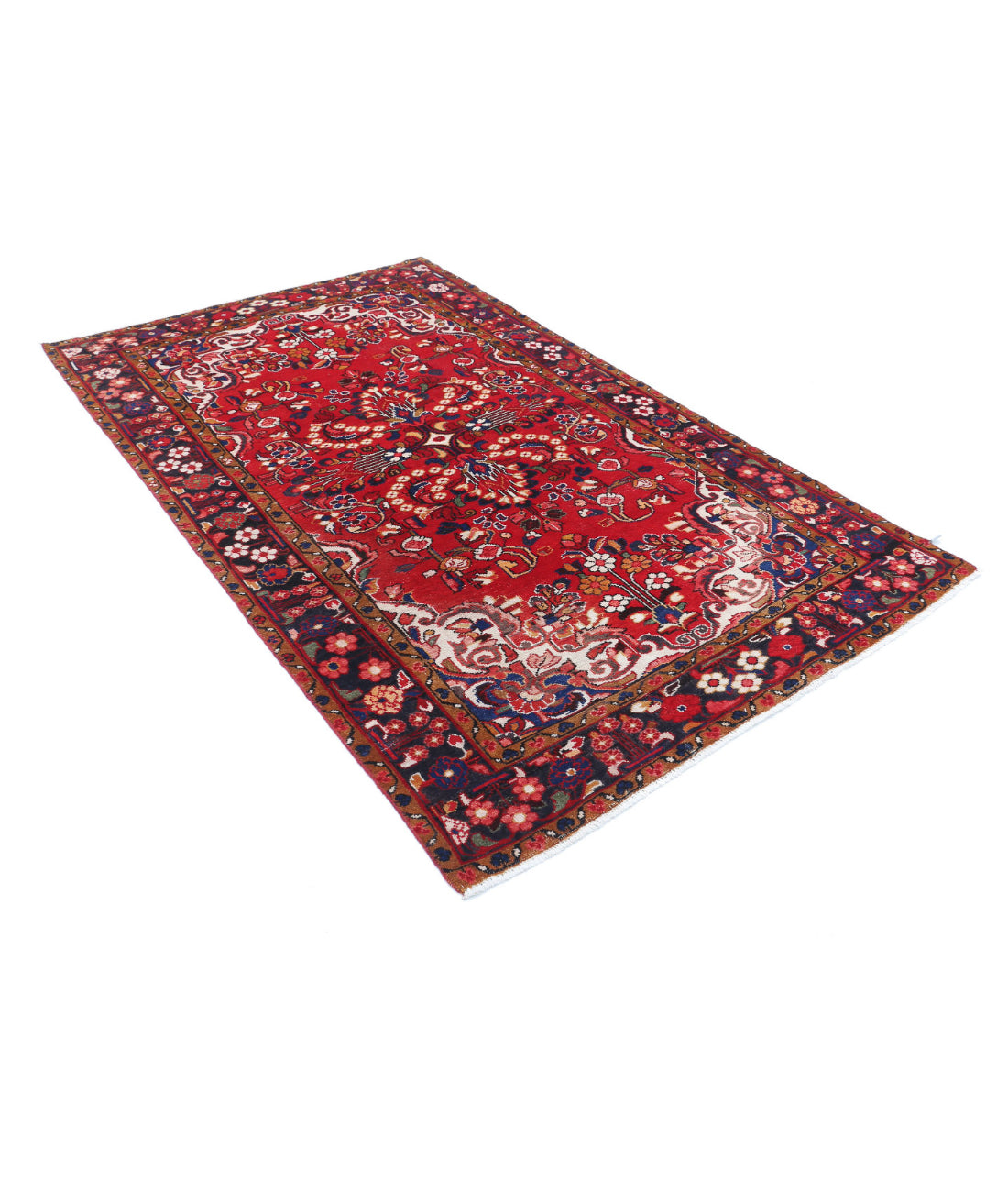 Hand Knotted Persian Hamadan Wool Rug - 4'9'' x 7'8'' 4'9'' x 7'8'' (143 X 230) / Red / Black