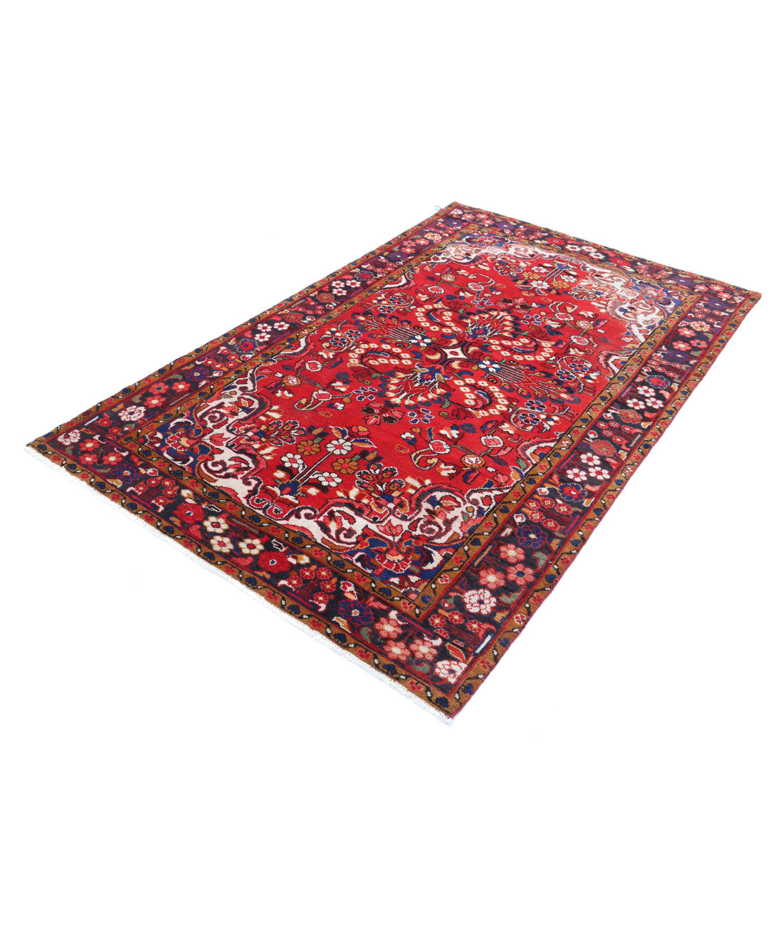 Hand Knotted Persian Hamadan Wool Rug - 4'9'' x 7'8'' 4'9'' x 7'8'' (143 X 230) / Red / Black