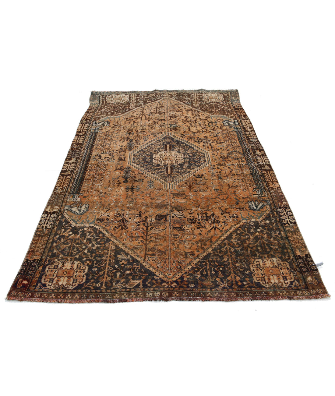 Hand Knotted Vintage Persian Hamadan Wool Rug - 4'10'' x 7'9'' 4'10'' x 7'9'' (145 X 233) / Rust / Grey