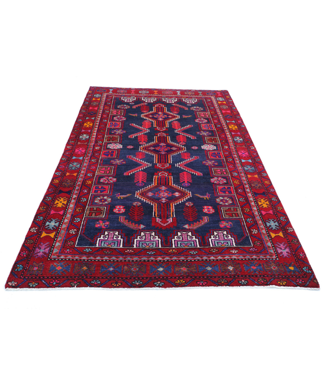 Hand Knotted Persian Hamadan Wool Rug - 4'10'' x 8'10'' 4'10'' x 8'10'' (145 X 265) / Blue / Red