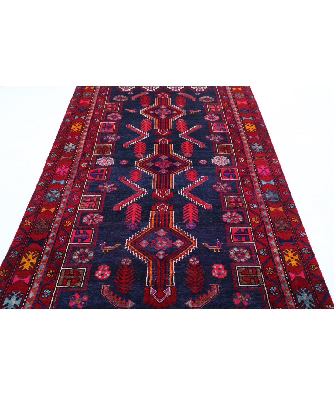 Hand Knotted Persian Hamadan Wool Rug - 4'10'' x 8'10'' 4'10'' x 8'10'' (145 X 265) / Blue / Red