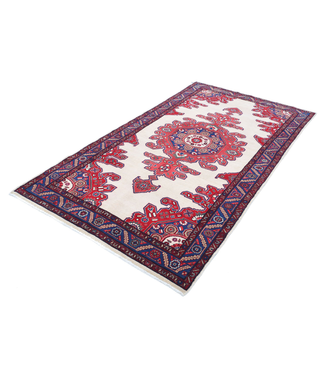 Hand Knotted Persian Hamadan Wool Rug - 4'9'' x 8'11'' 4'9'' x 8'11'' (143 X 268) / Ivory / Blue