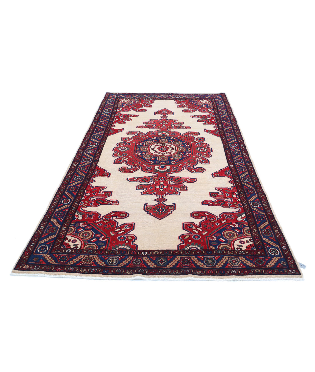 Hand Knotted Persian Hamadan Wool Rug - 4'9'' x 8'11'' 4'9'' x 8'11'' (143 X 268) / Ivory / Blue