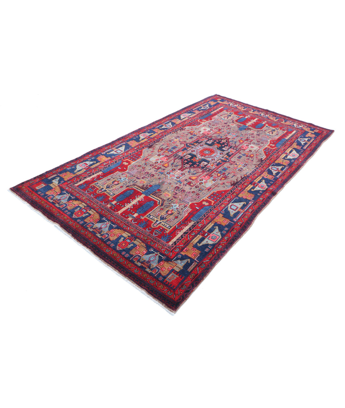 Hand Knotted Persian Hamadan Wool Rug - 4'11'' x 9'0'' 4'11'' x 9'0'' (148 X 270) / Red / Blue