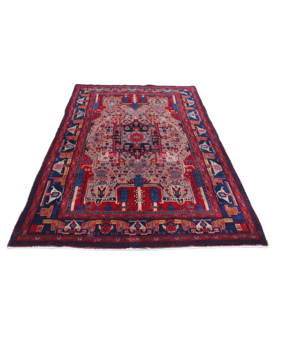 Hand Knotted Persian Hamadan Wool Rug - 4'11'' x 9'0'' 4'11'' x 9'0'' (148 X 270) / Red / Blue