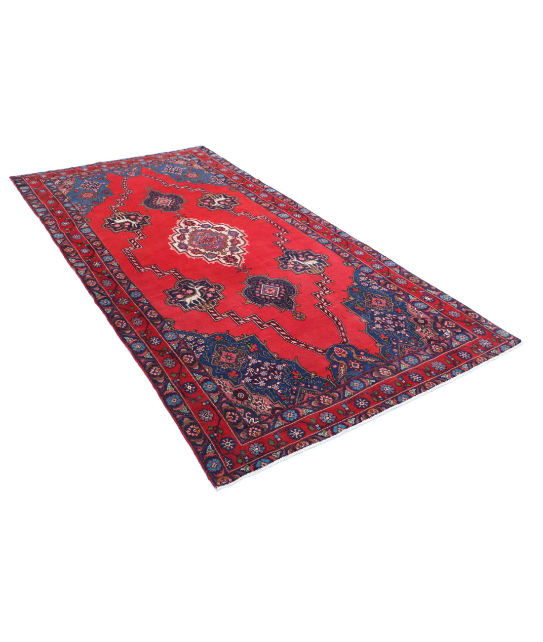 Hand Knotted Persian Hamadan Wool Rug - 4'10'' x 9'0'' 4'10'' x 9'0'' (145 X 270) / Red / Blue