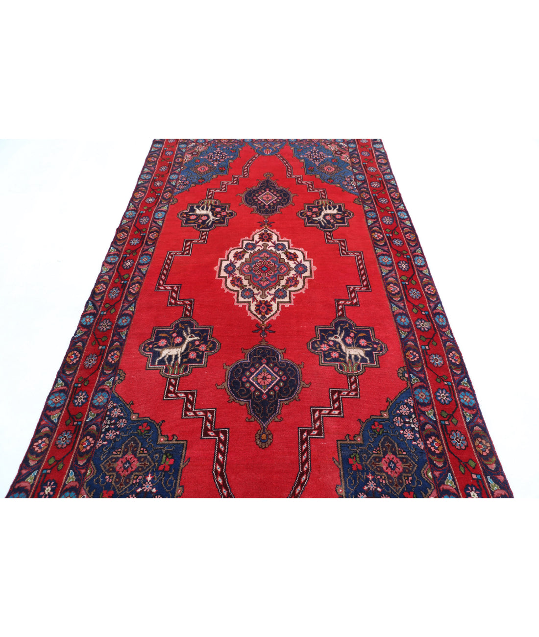 Hand Knotted Persian Hamadan Wool Rug - 4'10'' x 9'0'' 4'10'' x 9'0'' (145 X 270) / Red / Blue