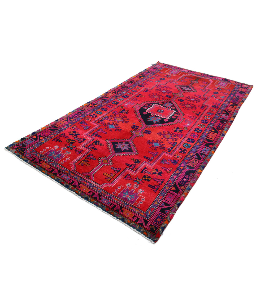 Hand Knotted Persian Hamadan Wool Rug - 4'10'' x 8'9'' 4'10'' x 8'9'' (145 X 263) / Red / Pink