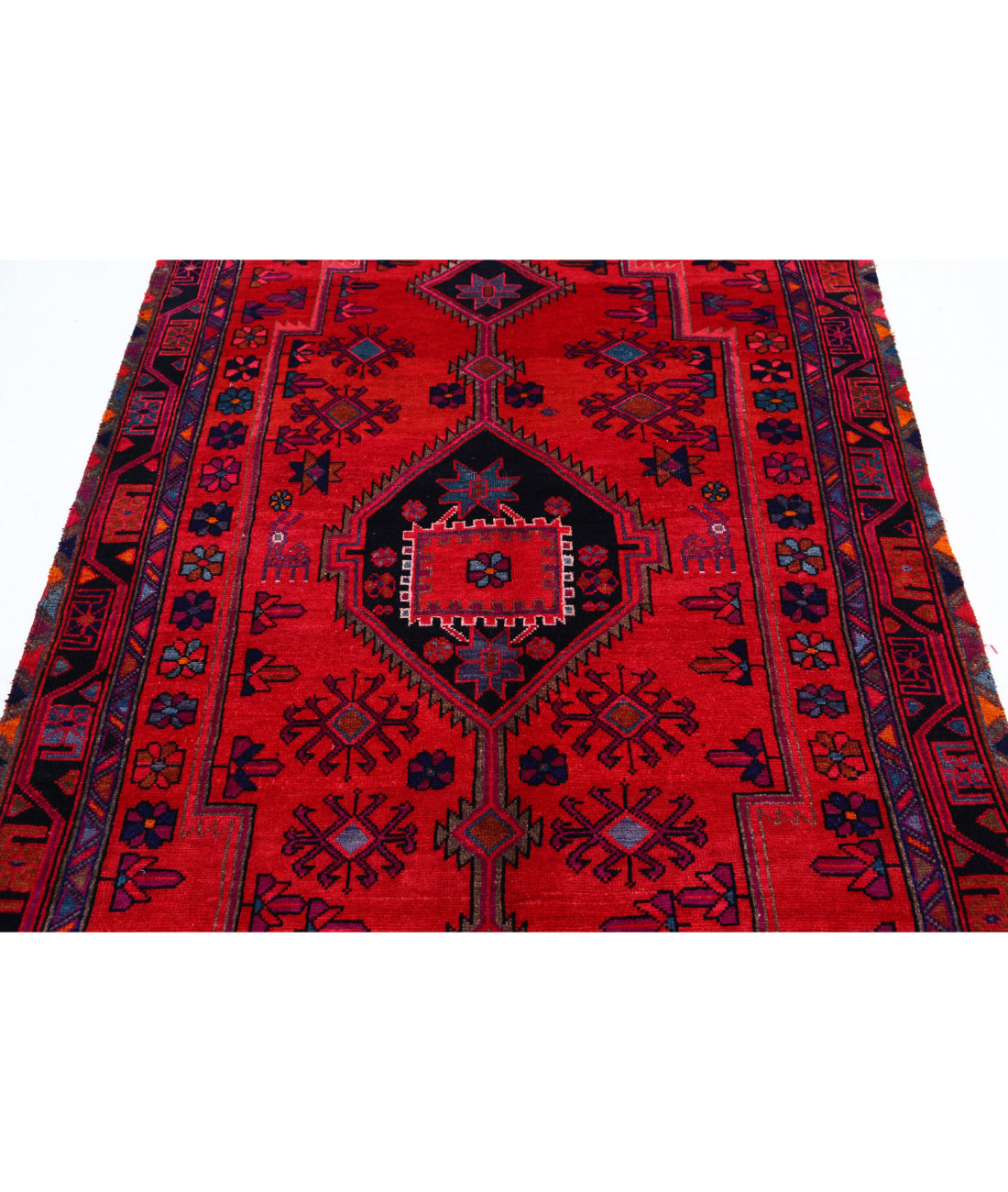 Hand Knotted Persian Hamadan Wool Rug - 4'10'' x 8'9'' 4'10'' x 8'9'' (145 X 263) / Red / Pink