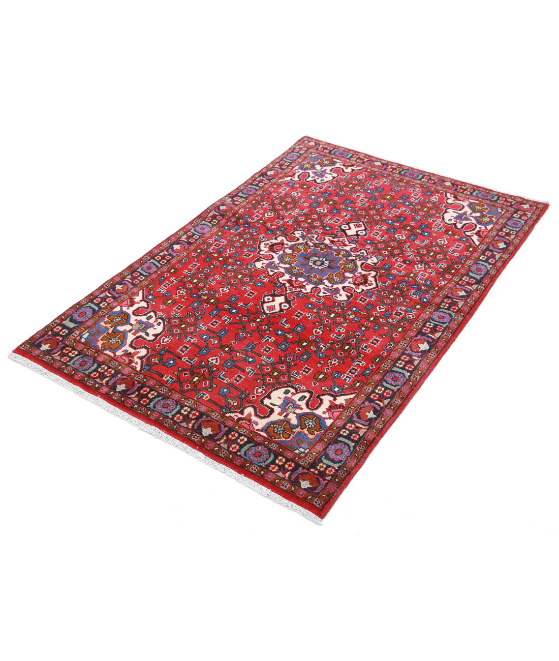 Hand Knotted Persian Hamadan Wool Rug - 3'3'' x 5'0'' 3'3'' x 5'0'' (98 X 150) / Red / Black