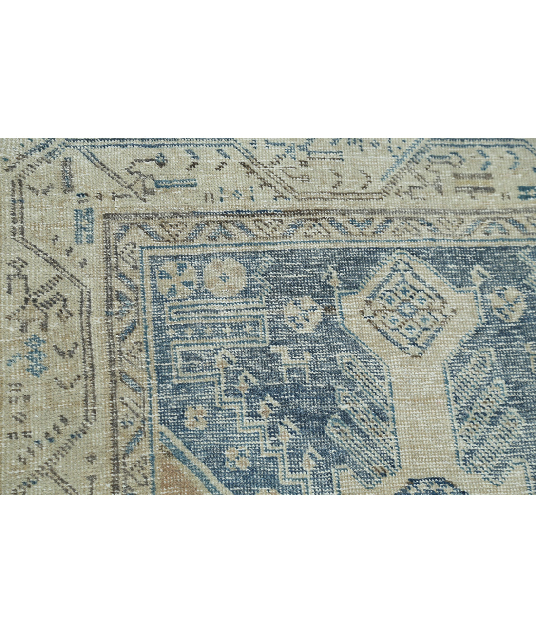 Hand Knotted Vintage Persian Hamadan Wool Rug - 3'5'' x 13'5'' 3'5'' x 13'5'' (103 X 403) / Blue / Ivory