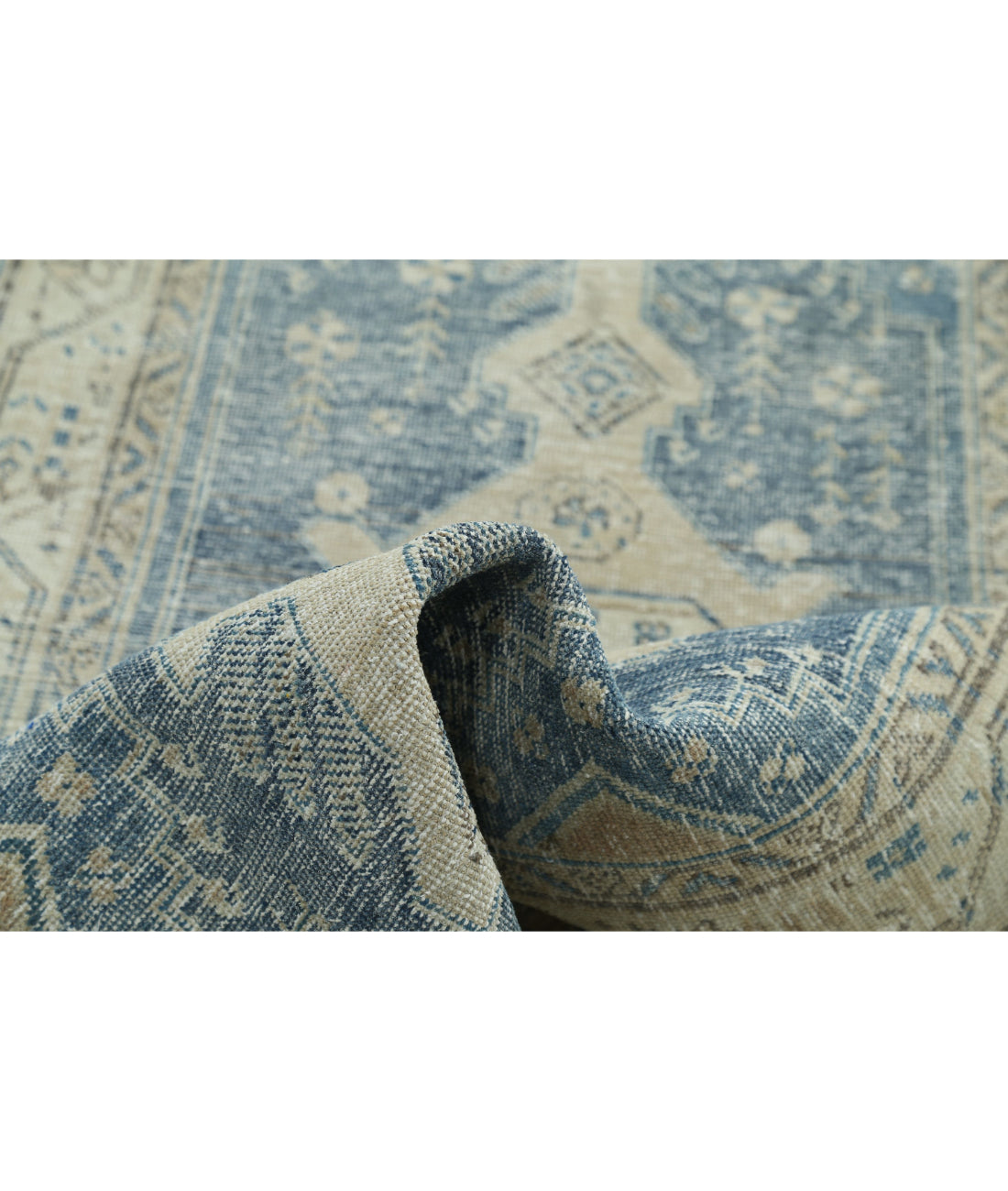 Hand Knotted Vintage Persian Hamadan Wool Rug - 3'5'' x 13'5'' 3'5'' x 13'5'' (103 X 403) / Blue / Ivory