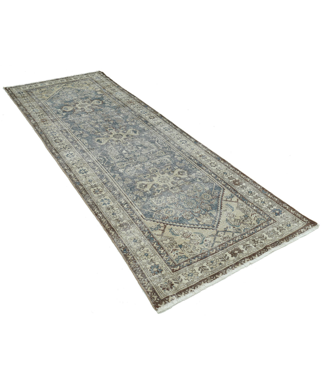 Hand Knotted Vintage Persian Hamadan Wool Rug - 3'7'' x 9'8'' 3'7'' x 9'8'' (108 X 290) / Taupe / Ivory