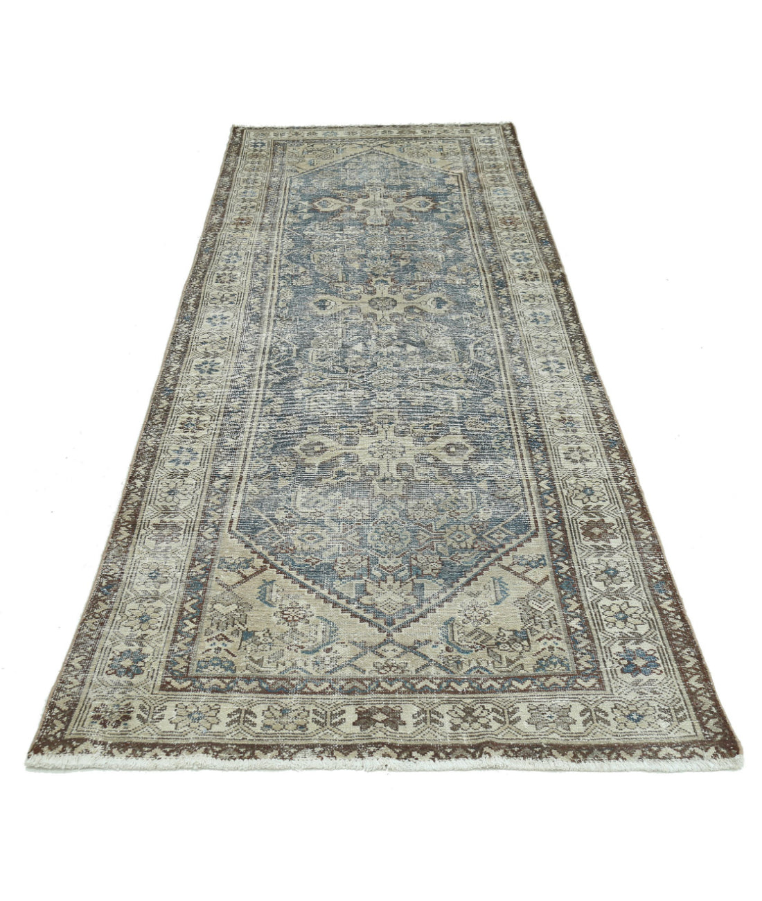 Hand Knotted Vintage Persian Hamadan Wool Rug - 3'7'' x 9'8'' 3'7'' x 9'8'' (108 X 290) / Taupe / Ivory