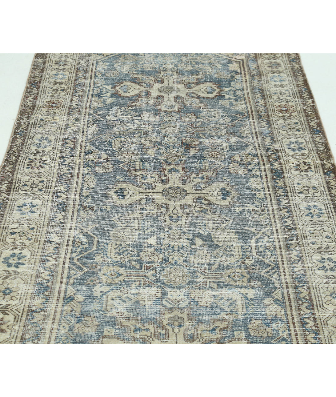 Hand Knotted Vintage Persian Hamadan Wool Rug - 3'7'' x 9'8'' 3'7'' x 9'8'' (108 X 290) / Taupe / Ivory