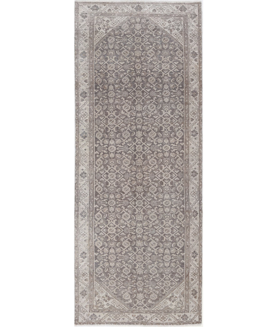 Hand Knotted Vintage Persian Hamadan Wool Rug - 3&#39;3&#39;&#39; x 9&#39;3&#39;&#39; 3&#39;3&#39;&#39; x 9&#39;3&#39;&#39; (98 X 278) / Grey / Ivory