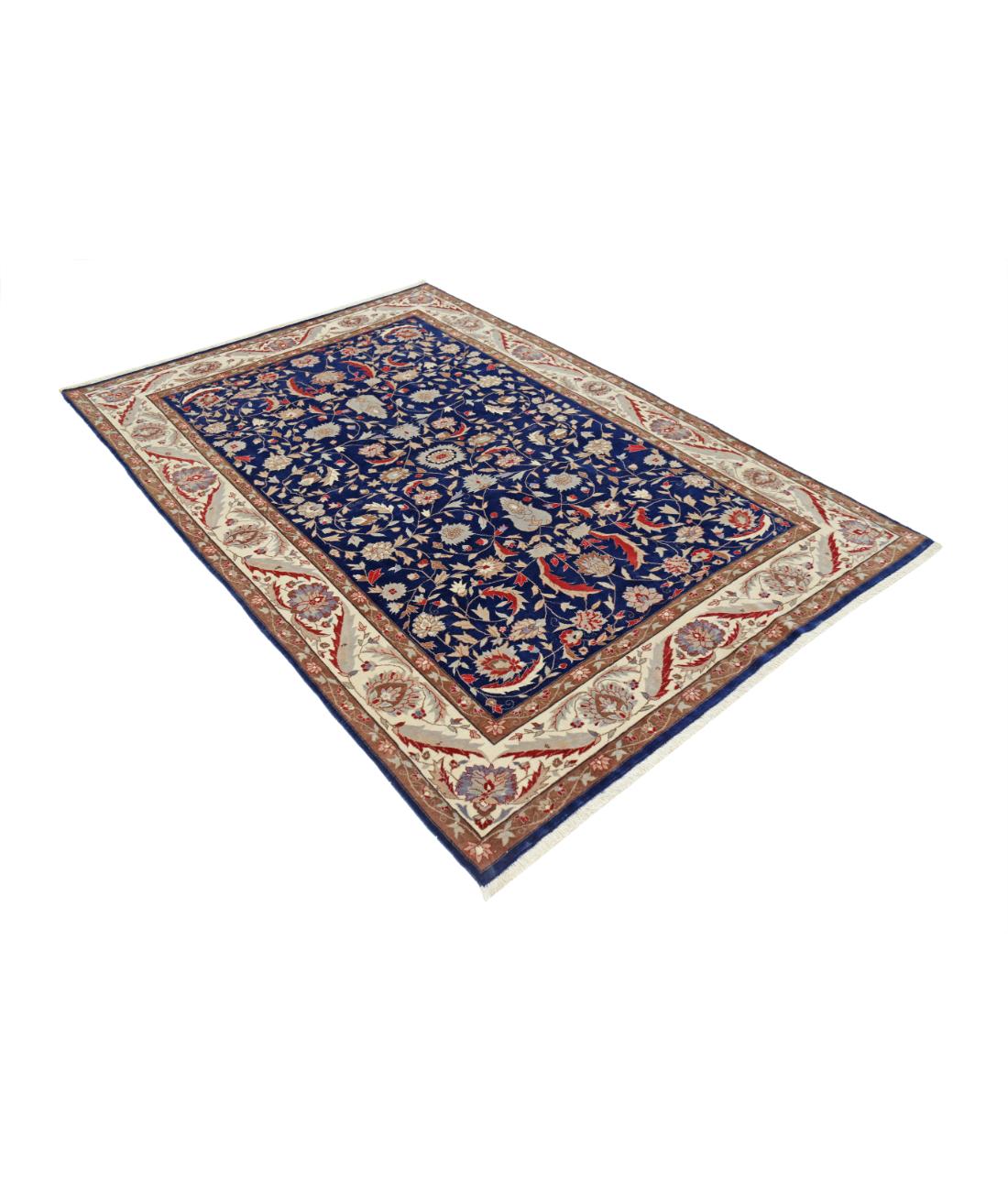 Hand Knotted Heritage Fine Persian Style Wool Rug - 5'0'' x 7'5'' 5' 0" X 7' 5" (152 X 226) / Blue / Ivory