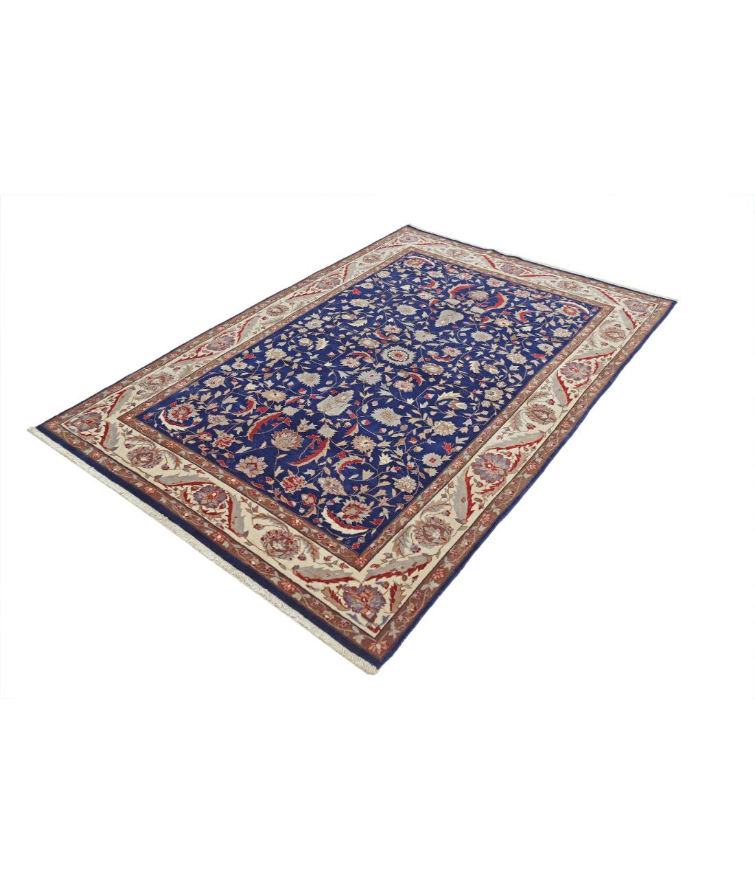 Hand Knotted Heritage Fine Persian Style Wool Rug - 5'0'' x 7'5'' 5' 0" X 7' 5" (152 X 226) / Blue / Ivory