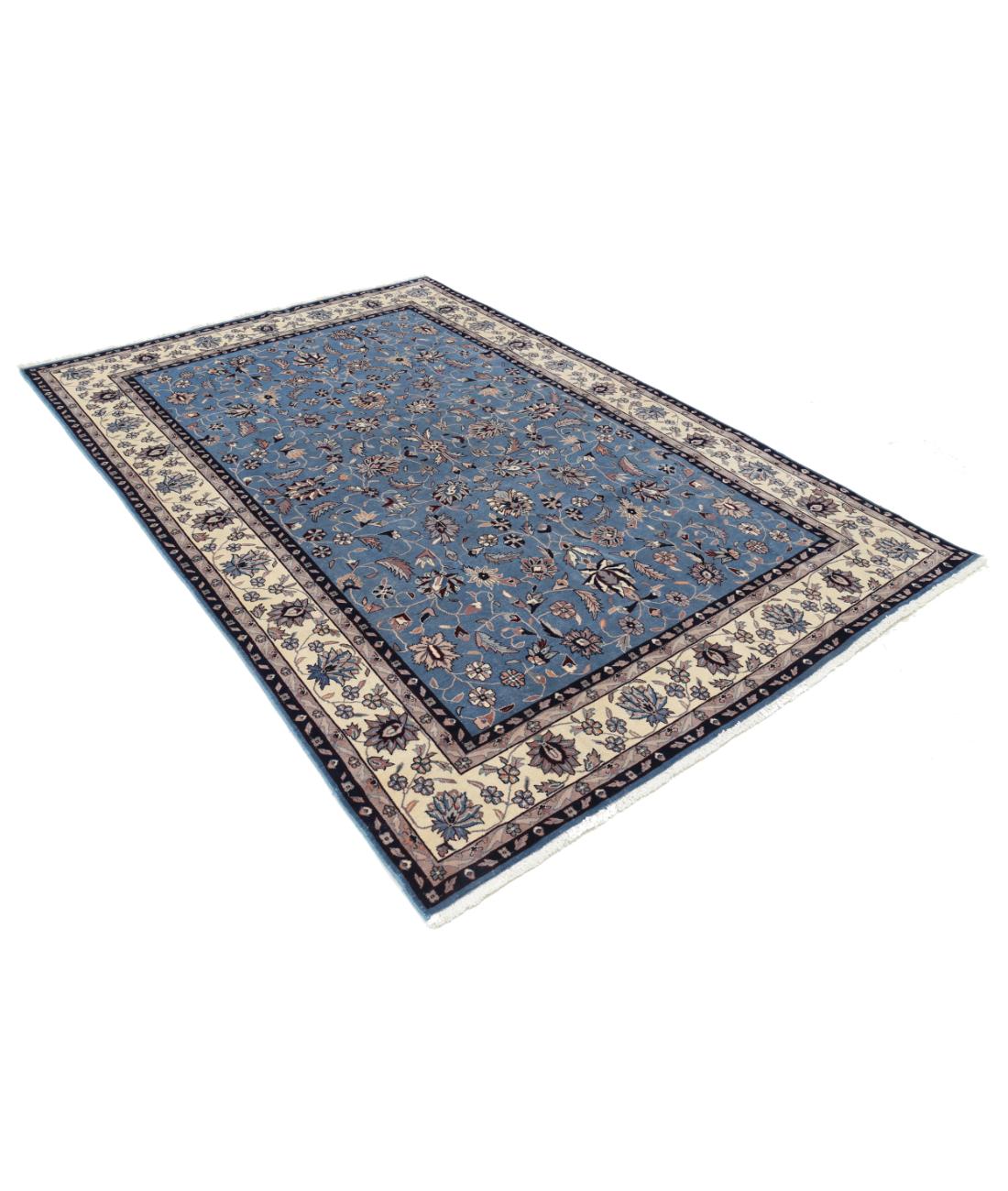 Hand Knotted Heritage Persian Style Wool Rug - 6'1'' x 9'1'' 6' 1" X 9' 1" (185 X 277) / Blue / Ivory